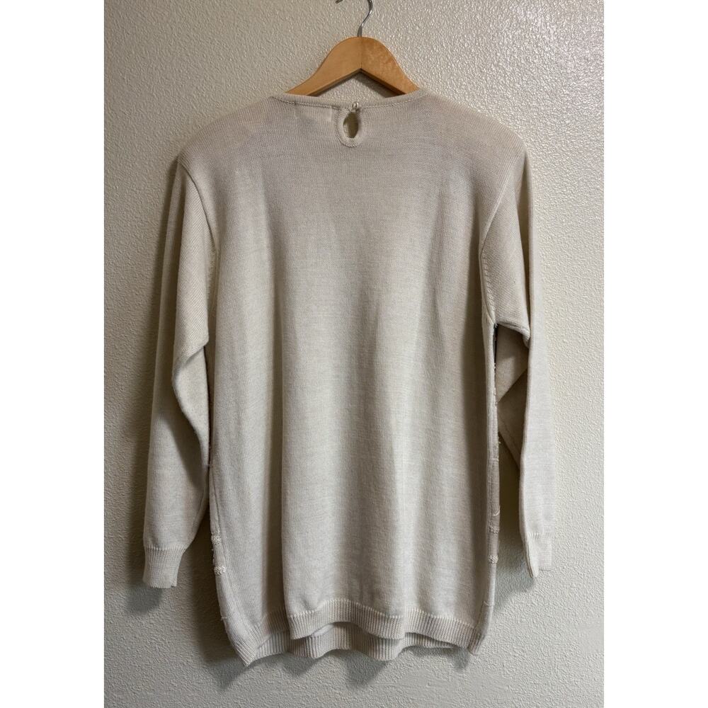 Vintage Alfred Dunner Cream Wool Blend Sequin Beaded Sweater Grannycore Size L - Picture 2 of 7